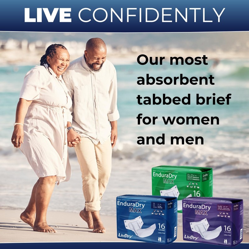 LivDry EnduraDry Max Adult Diapers with Tabs, Up to 12-Hours,