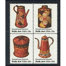 American Folk Art - Pennsylvania Toleware Block of 4 x 15c Stamps - Scott 1778a