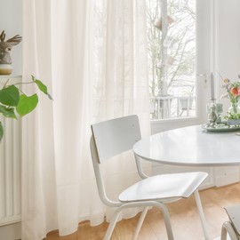 Deconovo Linen Look Semi Transparent Sheer Voile, Window Curtains for Bedroom, 55 x 54 Inch(Width x Length), Beige, 2 Panels