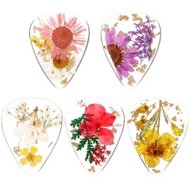 Tyqour 5 Pieces Flower Guitar Picks Cute Dried Flower Resin Ukulele Picks Handmade Colorful Plectrums Floral Guitar Accessories for Electric, Acoustic Guitar, Bass, Ukulele
