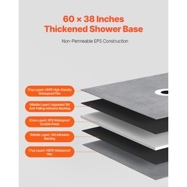 VEVOR JQ-6038 38"x60" Kit with Curb, Membrane Thickened Base EPS Material, 6.3" Central Drain Easy to Cut with 2 Waterproof Cloths, Shower Pan Slope Sticks Fit, for Bathroom, Grey