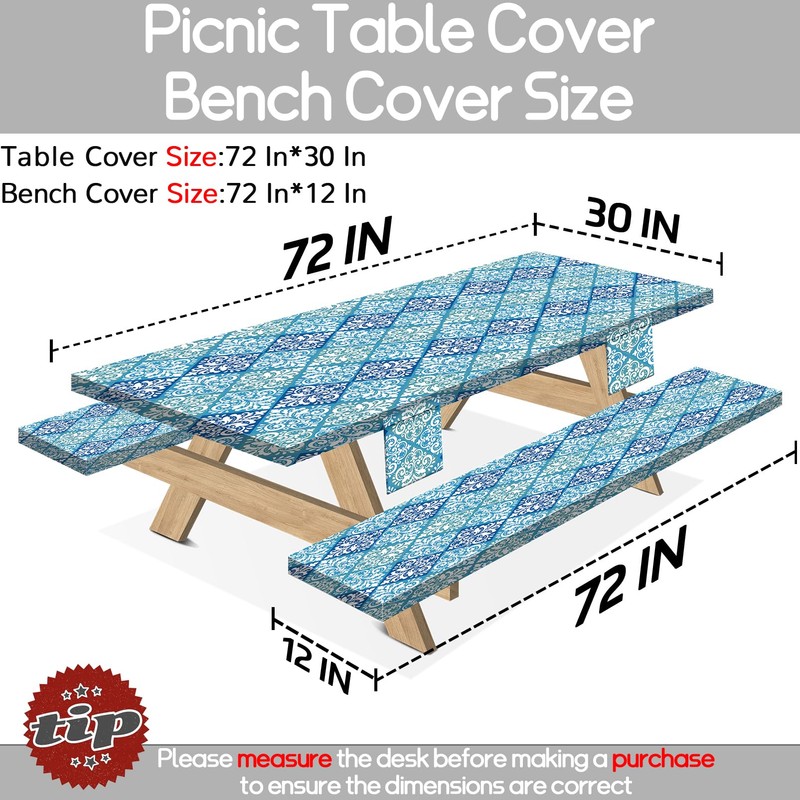 memKiya 6Ft Picnic Table Cover with Bench Covers 72×30 Inches