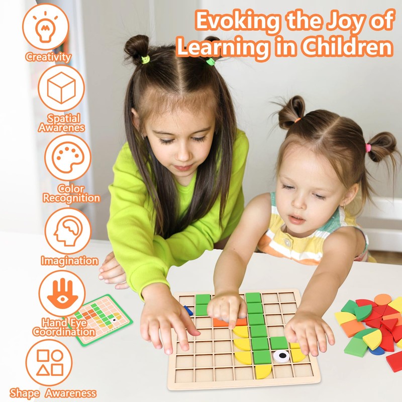 MXTIMWAN Creative Mosaic Puzzle, Wooden Pattern Blocks Set