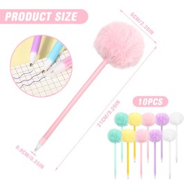 Keboyoe Pack of 10 Pompom Ballpoint Pens with Plush Pompom Plush Pen Cute Gel Pen Fluffy Gift Pens for Girls Student School Rewards Awards 0.7 mm 5 Colours