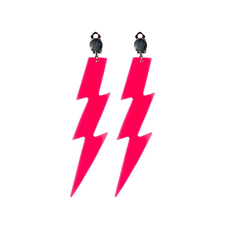 WIcked Cosutmes Adult 80's Neon Pink Lightning Clip On Earings