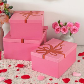 Soul & Lane Pink Valentine's Day Gift Boxes for Presents, Set of 3 Blush Sparkle Cardboard Storage, Large Decorative Keepsake Boxes with Lids for Gifts, Clothing, Decoration