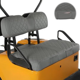 CHENGWEI Golf Cart Seat Covers for EZGO TXT 1994-2013 Standard Front Seat Cushion,Vinyl Leather EZGO Seat Cover with Pockets,Adjustable Buckle No Stapler Needed Replacement Seat Cover(Dark Grey)