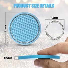 OUZORP Car Cup Coasters Blue 2 Pack with Push Start Button Bling Ring 1 Pack | Anti-Slip Car Coasters for Cup Holders…