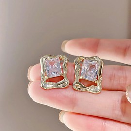 Inateannal Vintage Square Crystal Earrings Cz Crystal Stud Earrings Gold Geometric Square Earrings Sparkly Rhinestone Earrings Jewelry for Women and Girls
