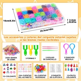 Bandas de Goma Elástica DIY,2500+Juego de Bandas de Goma para Hacer Pulseras,Kit de Pulsera,Rubber Bands Bracelet,Kit de Fabricación para Niñas,Regalo para Niñas