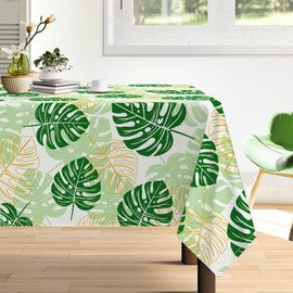 Arquiel Tropical Palm Leaf Tablecloth Waterproof, Summer Green Plants Rectangle Table Cloth, Washable Table Cover For Kitchen Dining Party Decor(140×180cm)