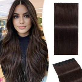 SEGO One Piece Clip in Extensions, 5 Clips Real Human Hair Extensions, Long Straight, 20 inches, #02 Dark Brown