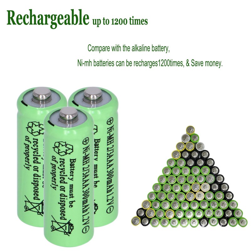 Yibatopow 8 Packs Ni-MH 2/3AAA 1.2v 300 mah Rechargeable Batteries