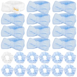 24 Pcs Sleepover Party Favors for Bride Bridesmaid Bulk-12 Facial SPA Headband 12 Satin Hair Scrunchies Blue White Bachelorette Proposal Party Favours Bridal Shower Wedding Gifts