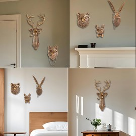 OrnaZest Animal Heads Wall Decor, Animal Sculptures Wall Decor, Faux Head Mount, Resin Animal Head Wall Hanging Decoration for Living Room Bedroom Kitchen Gift,Deer
