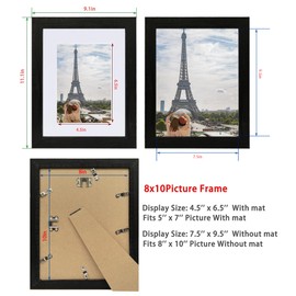 Hongkee 8x10 Picture Frame Set of 4, Made of Real Glass and Rustic Black Wooden Frame, 8 by 10 Photo for Wall or Tabletop - Display Picture 5x7 with Mat or 8x10 Without Mat