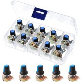 Potentiometer, WH148, 10 Kinds of B1K, B2K, B5K, B10K, B20K, B50K, B100K, B200K, B250K, B1M, with Knob Cap, Set of 10, 3-Pin Potentiometer, Volume Control, Knurled Shaft Linear, Adjustable, Electronic Components, Easy Installation, Storage Box Included