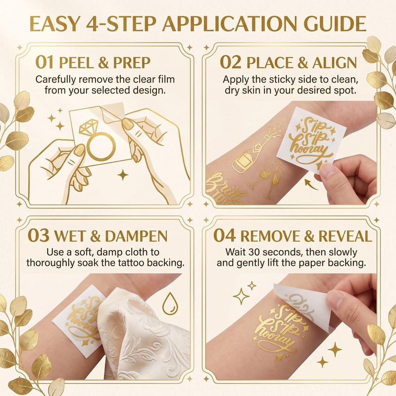 BIVYAX 4 Sheets Temporary Tattoos for Women, JGA Tattoos Gold