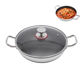 WUSILILU 12.59" Stainless Steel Non Stick Pan,Frying Skillet w/Cooking Lid, Stainless Steel Frying Pan for Electromagnetic,Gas,Electric
