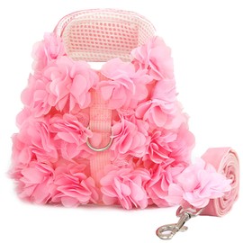 TENGZHI Cute Small Dog Harness and Leash Set Pink Lace Floral Girl Puppy Harness for Small Dogs Cats Soft Mesh Small Sized Dog Vest Harness Escape Proof Pet Cat Harness Outfits