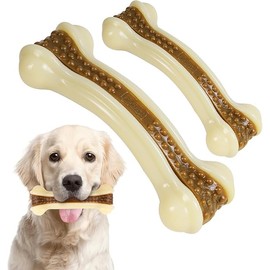 JIGCEN Dog Bone Chew Toys, Durable Nylon with Cowhide Centre, Pack of 2, for Aggressive Chewers