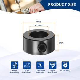 HiPicco Set Screw Collars, 10 Pack 4.05mm Bore Shaft Lock Collars, 9mm OD, 5mm Width, Black Oxide Coated Carbon Steel Landing Gear Stopper Wheel Collar, Includes Wrench