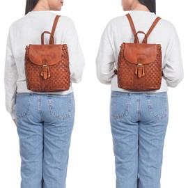 STILORD 'Camilla' Small Leather Backpack Women's Genuine Leather Boho Look Elegant Daypack Vintage Small Backpack Handbag Backpack Made of Real Leather Braided, Arona - Brown