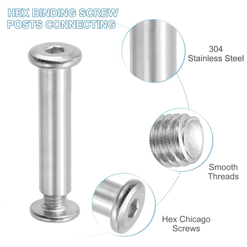 PATIKIL Hex Chicago Screws 10 Sets Binding Screw Post M6