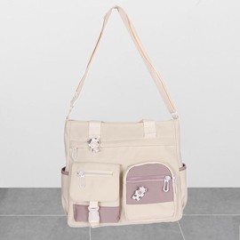 Women's Fashion Cute Shoulder Bag Trendy Contrast Color Messenger Bag Large Capacity Multi-Pocket Crossbody Bag - Color: White