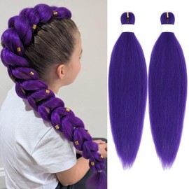 Long Purple Braiding Hair 24 Inch Pre Stretched Synthetic Braiding Hair Extensions for Braids Rumi Purple Hair Extensions Yaki Texture for Stage Party Halloween Costume Cosplay 2 Packs