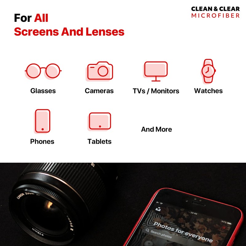 [8 Pack] Ultra Premium Quality Lens Cleaning Microfiber Cloth -