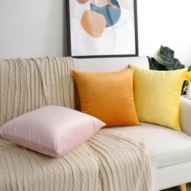 Thmyo 2 Pack Soft Velvet Solid Decorative Square Throw Pillow Covers Cozy Cushion Case for Sofa Couch Bed Car Home Decor(18x18inch/ 45x45cm,Pink)