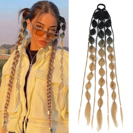 Long Braided Bubble Colored Hair Extensions, 25 Inches Bubble Kinky Rave Straight Ombre Lantern Braid Extension with Hair Tie Hairpieces for Girls Daily Wear (brown)