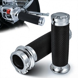DREAMIZER 1 inch Motorcycle Grips Chrome Universal Motorcycle Handlebar Grips Cable Throttle Compatible with Harley Sportster Touring Dyna Softail 883