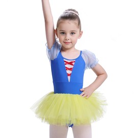 Dons Girl - Vestido blanco como la nieve con sano y agradable al tacto, vestido de princesa blanco como la nieve para bailar, disfraz blanco como la nieve para niñas, Azul y amarillo, 8 Años