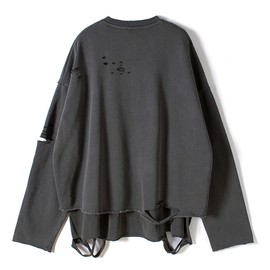 ELKNLMU Vintage Streetwear ripped Sweatshirt Men Fashion Autumn Solid Color Oversize Sweatshirt (Large, Dark grey)