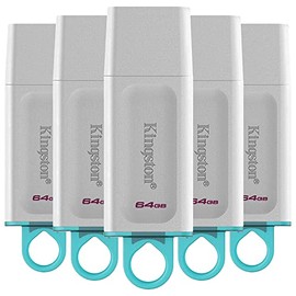 PSA COMPUTO Y PAPELERIA Kit 5 Piezas, Memoria USB Exodia DTX 64 GB Kingston (Modelo: KC-U2G64-5R) Blanca con Anillo Azul, Almacenamiento Compacto