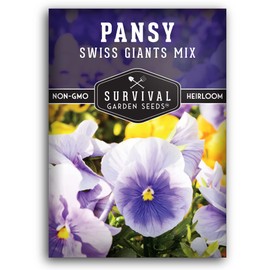 Survival Garden Seeds - Swiss Giant Mix Pansy Seed for Planting - Packet with Instructions to Plant and Grow Beautiful and Edible Pansies in Your Home Vegetable Garden - Non-GMO Heirloom Variety