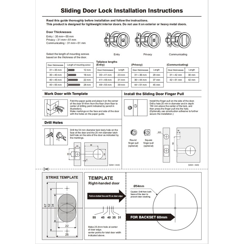 QINAIXQM Mortice Locks, Sliding Door Lock, Square Lock Cylinder, Pocket