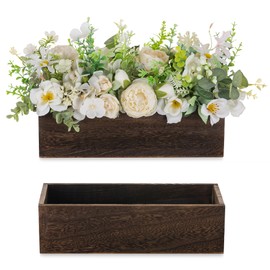 NUPTIO Wooden Centrepieces Flower Box: 2 Pcs 30cm Rectangular Table Centrepiece Wood Vase Rustic Brown Long Boxes for Wedding Party Christmas Decorations