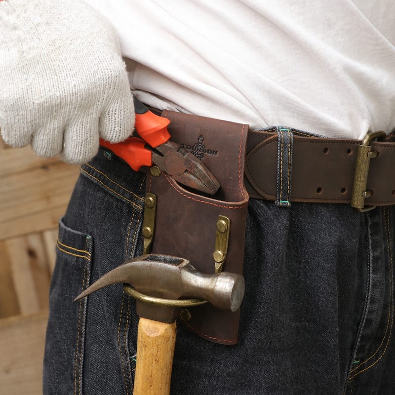 TOURBON Leather Tool Holder Plier Pouch Steel Loop Hammer Holster