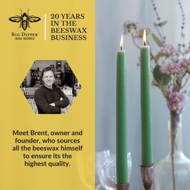 Big Dipper Wax Works Moss Green Candles, Hand Dipped Beeswax Taper Candles, 12-Hour Long Burn, Pure Beeswax Candle 12" x 7/8", All Natural Rich Coloring