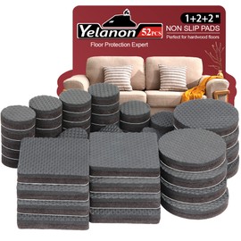 Yelanon Non Slip Furniture Pads -52pcs(1+2+2)" Furniture Grippers, Non Skid Furniture Legs,Self Adhesive Rubber Furniture Feet, Anti Slide Furniture Hardwood Floor Protector for Keep Couch Stoppers