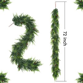 FPROOM 2Pcs 6FT Christmas Garland,Artificial Norfolk Pine Garland for Table,Mantle, Wall, Indoor, Outdoor,Real Touch Winter Pine Garland Outdoor Christmas Decoration
