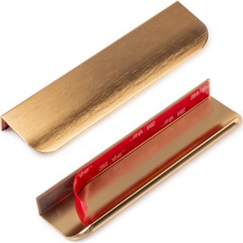 RVPEKUPE 5-Pack Adhesive Edge Finger Pulls for Cabinets No Drill Hidden Drawer Pulls Flat Stick On Cabinet Handles (Brushed Gold, 5.9" Length)