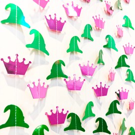 39.4Ft Shiny Green and Pink Witch Themd Party Backdrop Garland Photo Booth Props for Witchy Birthday Party Decorations Witch Birthday Banner Supplies Themed Decor Witchy Decorations