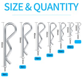 100 Pcs Cotter Pins Assortment Kit, Stainless Steel R Clips, Split Pins, Retaining Spring Hitch Cotter Pins, Heavy Duty Fastening Pins for Trucks Tractors Lawn Mowers Cars Campers