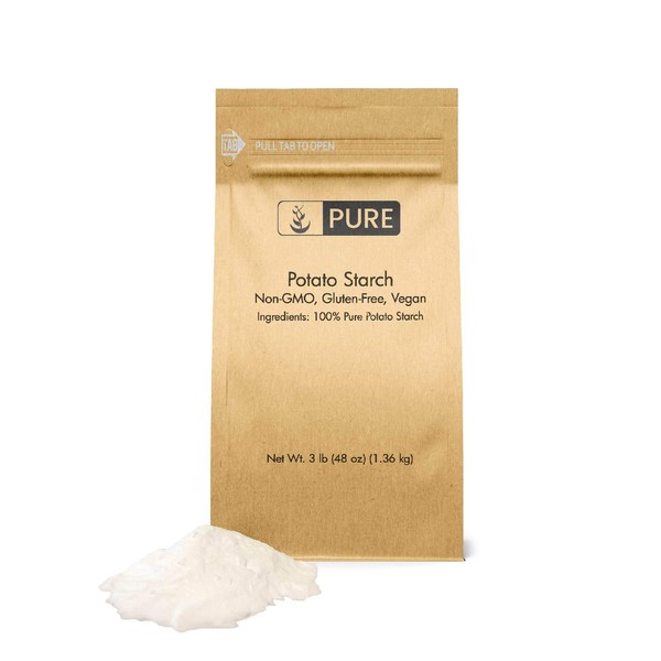 Potato Starch (3 lbs) by PURE, Gluten-Free, NON-GMO, All-Natural, Thickener For Sauces, Soup, & Gravy, No Added Preservatives Or Artificial Ingredients, Resealable Bag