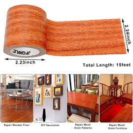 JFQWLE 2.2" x 15' Repair Tape Patch Wood Textured Adhesive, Realistic Wood Grain Waterproof Patch for Floor Desk Chair Sofa Furniture Renovation Decorative Duct Tape 2 Roll (Chocolate Oak)