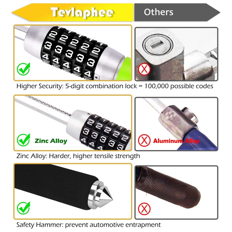 Tevlaphee Steering Wheel Lock, Car Lock Anti Theft Keyless Extendable